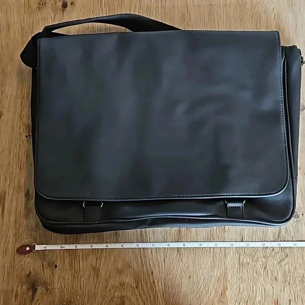 Yves Saint Laurent Parfums Black Vinyl Messenger Bag - Picture 1 of 5